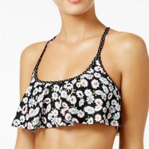 California Waves Black Floral Bikini Top